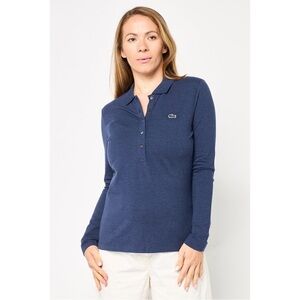 LACOSTE Embroidered Logo Long Sleeve Navy Preppy Polo Shirt L